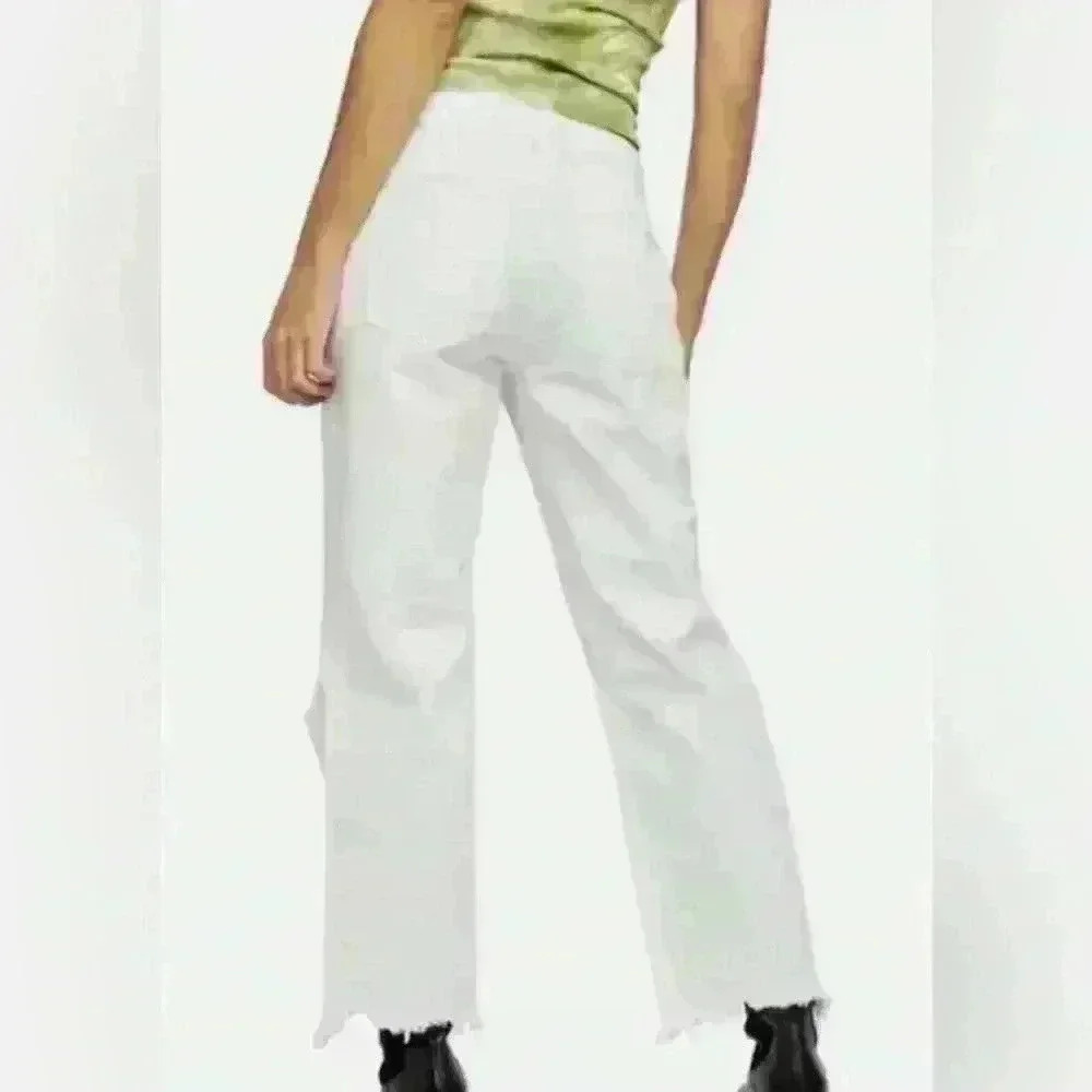 Free People Maggie Wide‎ Mid-Rise Distressed Raw Hem Straight Leg Jeans Size 29 - Picture 2 of 11